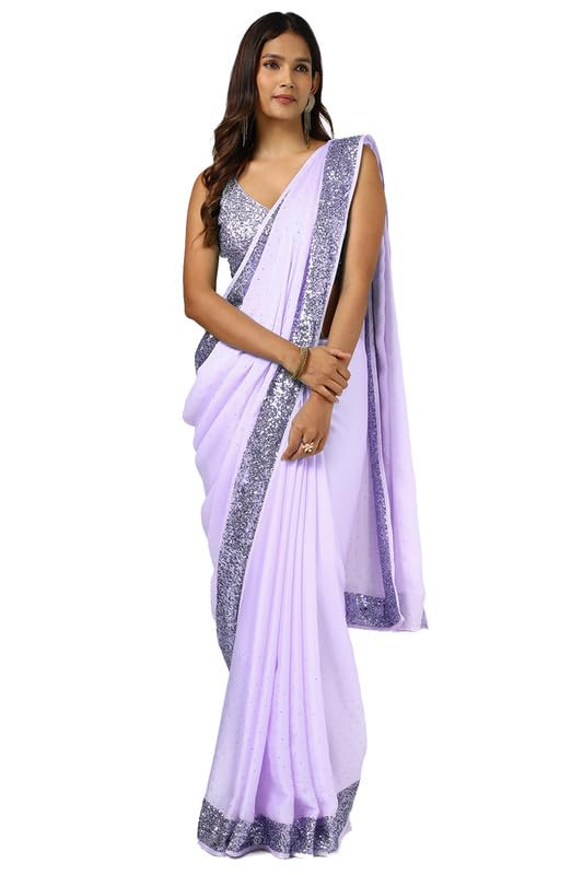 Soch Womens Lavender Satin Saree With Stones And Sequins