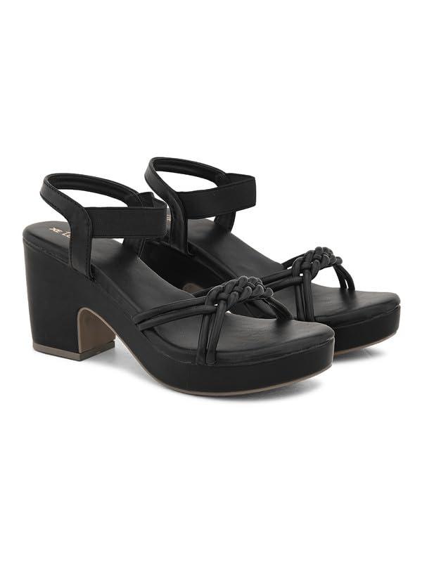 XE Looks Women's Black Wedge Sandals | Elegant Braided Strap Design with Cushioned Footbed | Lightweight Heels for Comfort & Trendy Sandals For Girls & Women