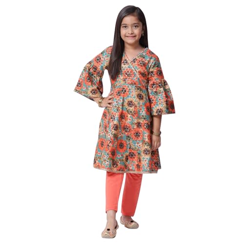 BIBA Girls Cotton Straight Printed Suit Set(KW5062E_9_Green)