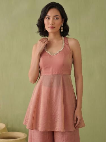 Varanga womens Dusty Rose Halter Peplum Palazzo Set