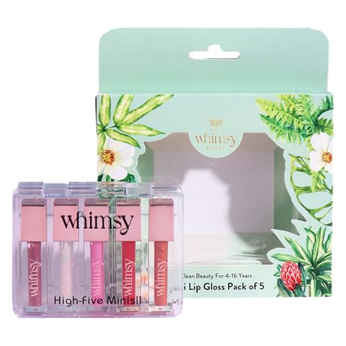 Whimsy Beauty Mini Lip Gloss Kit | Safe, Non Toxic Lip Gloss Set for Kids, Preteens & Girls | Moisturizing Lip Glosses with Vitamin E, Shea Butter & Jojoba Oil | Vegan and Cruelty Free (Pack of 5)
