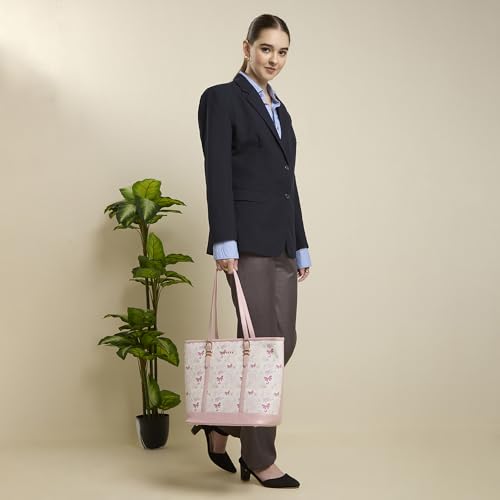 Caprese Scarlet Large Tote Bag for Women | Printed Faux Leather | Shoulder Handbag with Multi-Compartments | Zipper Closure | Stylish Work, Travel & Everyday Bag (Pink Sorbet)