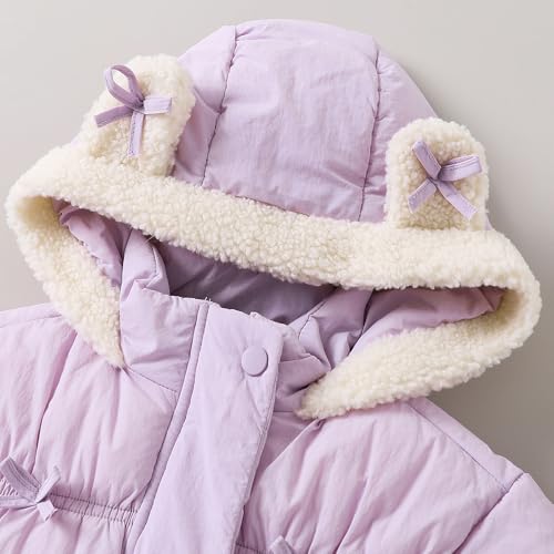 Hopscotch Girls Full Sleeves Lilac Hooded Puffer Jacket with Fur Trim For Ages(18-24 Months)