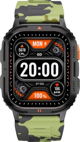 Fastrack Xtreme S Rugged Smart Watch with 1.93" AMOLED Square Display, BT Calling, 24/7 Health Suite, IP67, 60Hz Dynamic Refresh Rate, Vitality Index, Hydration Alert, Large Battery - Camo Green