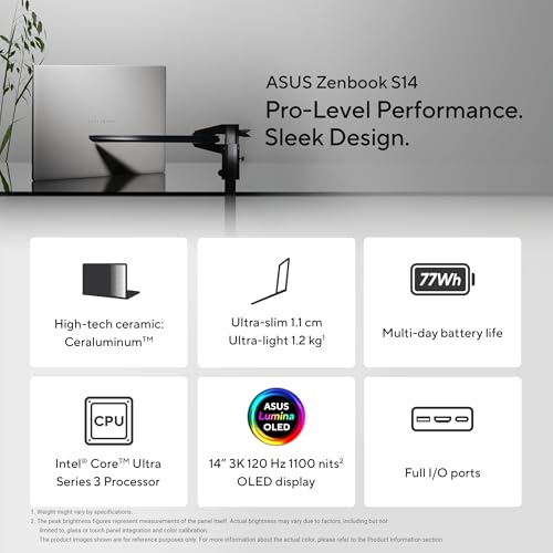 ASUS Zenbook S14 (2026),Smartchoice,Intel Core Ultra 9 (Series 3),Intel iGPU,32GB /1TB SSD,3K OLED,Touchscreen,14"(35.5 cm),Win 11,M365 Basic(1Y),Office 24, White,1.2 Kg,UX5406AA-SU189WS,Copilot+ PC