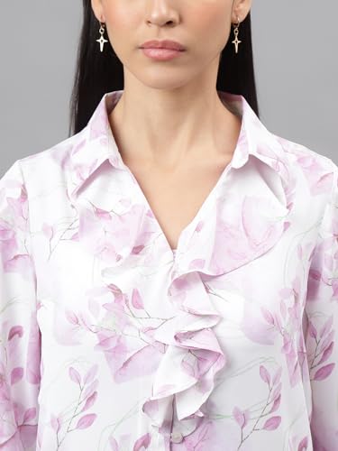 Latin Quarters Women Purple Full Sleeve Mandarin Collar Printed Top_L