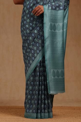 Soch Womens Teal Art Silk Floral Print Saree