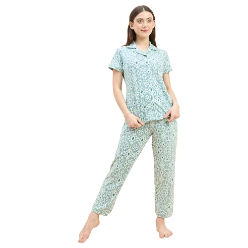 Sweet Dreams Women's Cotton Blend Geometric Pajama Set Pack of 2 (2114AXCO Green S)