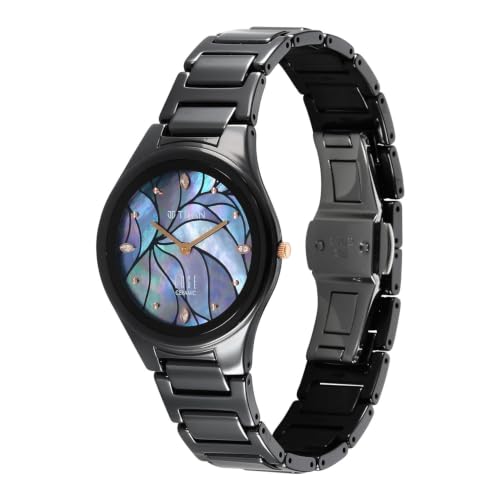 Titan Edge Tessel Quartz Analog 2Hands Display Mother of Pearl Marquetry Studded Indices Dial Black Ceramic Strap Watch for Women - 2653KC17