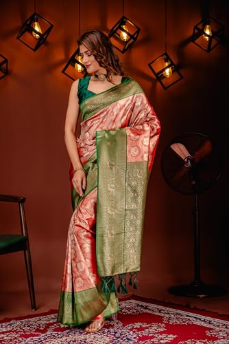 MIMOSA Women's Woven Design Kanjivaram Style Art Silk Saree With Blouse Piece : Sa00001783Mrfree,Maroon