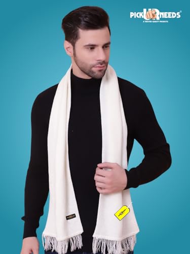 Pick Ur Needs Premium Soft, Warm & Breathable Wool Blend Winter Scarf for Men Fashionable Elegant Muffler (Off white)