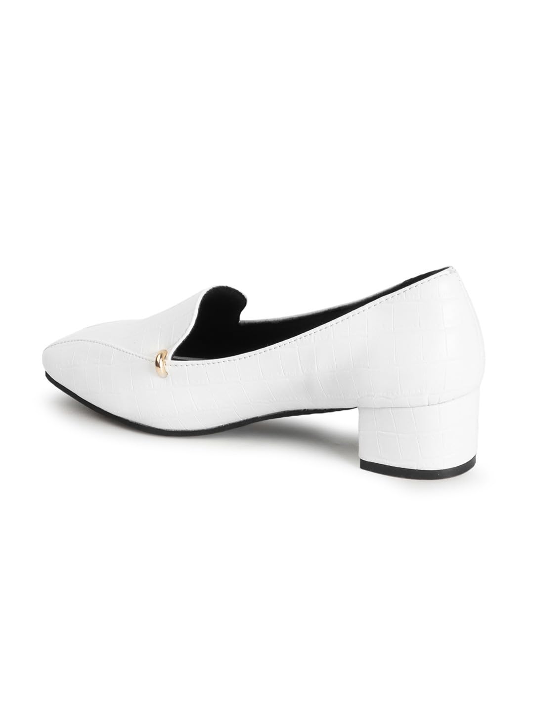 Carlton London Women White Stylish Slip-on Pump Shoes with Block Heels, Square Toe for Party, Office and Daily Use (38)