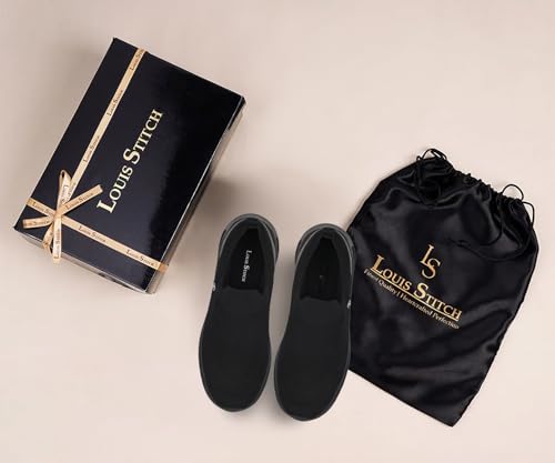 LOUIS STITCH Men’s Egyptian Black Lightweight Athleisure Sport Shoes | Ultra Cushioned Sole | Slip-On Sneaker and Athleisure Wear | Perfect for Casual, Gym & Travel Wear | LS-at-FK-JB | UK-9