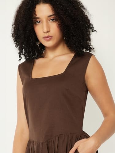 Max Women Solid A-line Dress(Brown_XS)