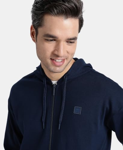 Jockey AM61 Men's Super Combed Cotton Rich Pique Fabric Ribbed Cuff Hoodie Jacket_Navy_L