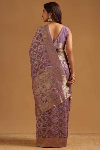 Soch Womens Lavender Silk Botanical Zari Woven Saree