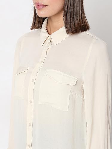 VERO MODA Women Solid Polyester Regular Fit Off-White Shirt