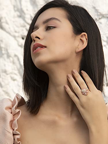 Priyaasi Elegant American Diamond Ring for Women | Rose Gold-Plated | Pretty Floral Design | Adjustable Size | Cocktail & Party Ring for Girlfriend, Wife, Fiance