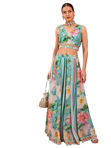 Shae by SASSAFRAS Women's Georgette Lehenga Choli (SHSET96357_Blue_XXL)