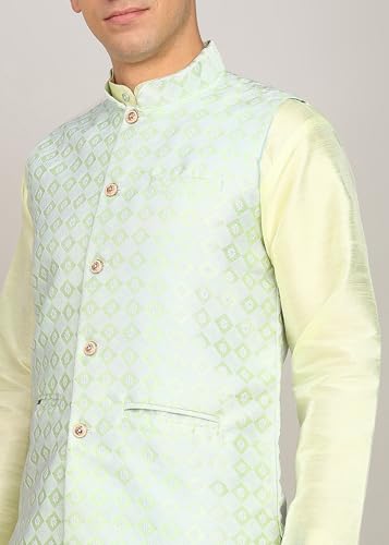 Fort Worth Men's Kurta Pyjama with Nehru Jacket - Elegant Indian Ethnic Wear for Weddings, Festivals, and Special Occasions - Traditional Sherwani Alternative, Comfortable Fabric (Lemon-36)