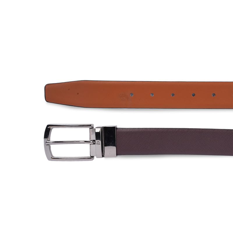 UNITED COLORS OF BENETTON Altdorf Leather Men Reversible Belt - Wine+Tan, L 1M | Waist Range: 37-41 | Saffiano Textured Reversible Belt With Pin Closure