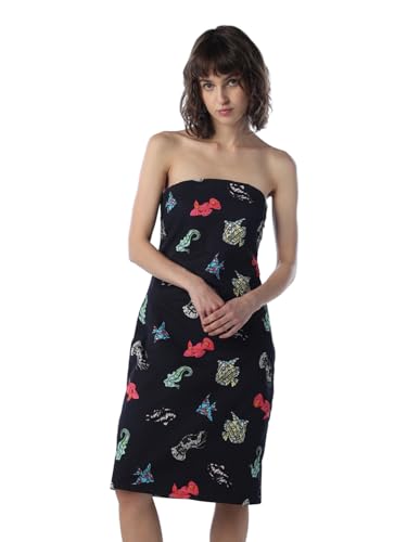 ONLY Women Graphic Print Fit and Flare Navy Blue Dress