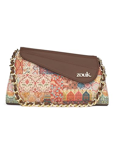 ZOUK Rhea Kapoor Baguette for Women | Shoulder Bag with Golden Chain | Stylish Baguette Purse for Brunch & Casual Outings | Elegant Sling Bag for Women | Kutch Gamthi
