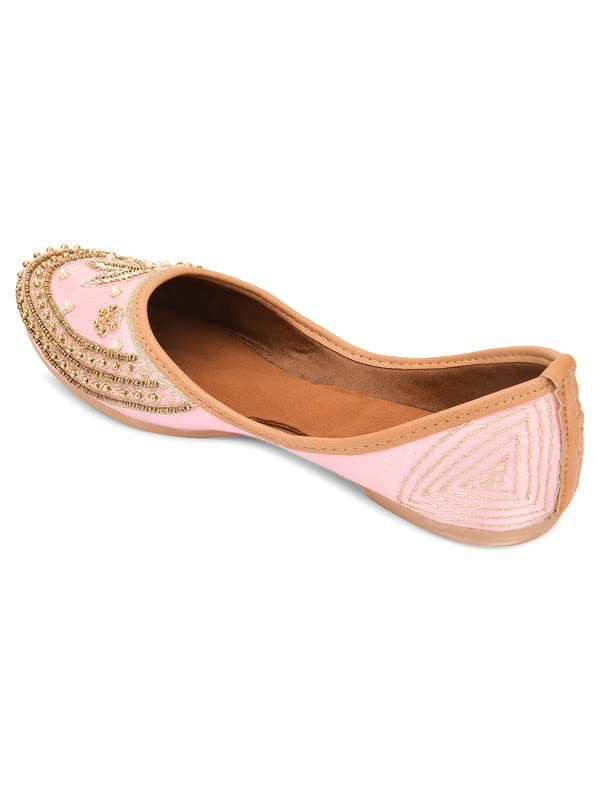 DESI COLOUR Mojari Punjabi Jutti for Women Ethnic Footwear- Dabka Work (Pink, Numeric_7)