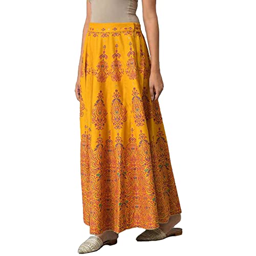 W for Woman Dark Yellow Ethnic Motif Glitter Skirt