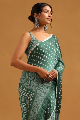Soch Womens Sap Green Modal Silk Bandhani Printed Bandhani Saree