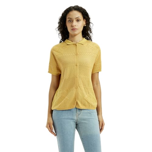 Levi's Women's Self Design Mustard Spread Collar Shirt