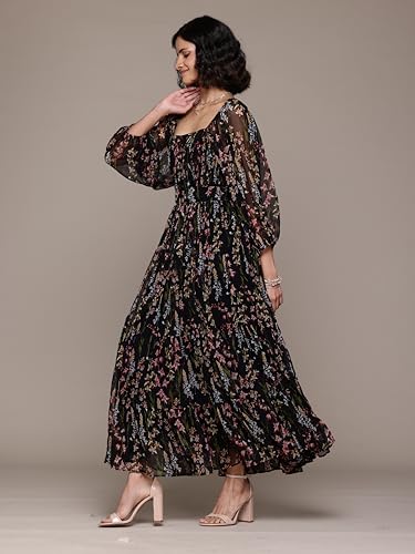 Label RITU KUMAR Full Sleeves Printed Long Dress Black