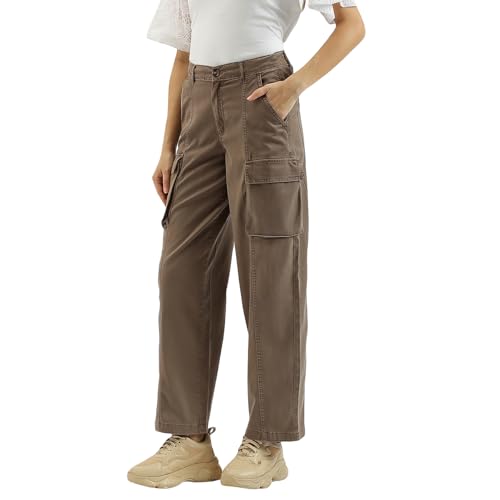 United Colors of Benetton Solid Straight Fit Cargo Pants (Size: 30)-25P4DRKAH04GG901 Brown
