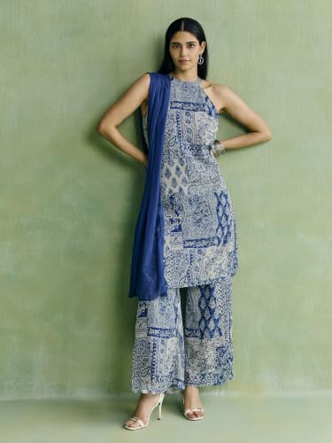 Aarke Ritu Kumar Blue Patchloom Kurta With Pant And Dupatta