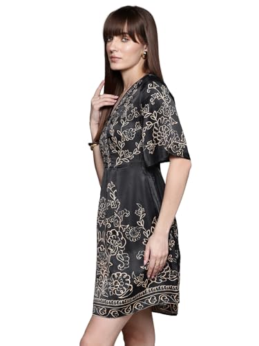 Label RITU KUMAR Black Marce V Neck Short Dress