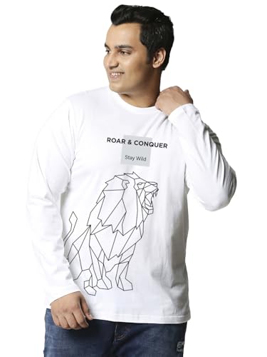 Bewakoof Men's Graphic Print Regular Fit Full Sleeve Round Neck Cotton Plus Size T-Shirt_694280_White_6XL
