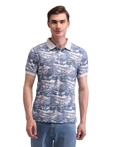 U.S. Polo Assn. Denim Co. Men's Blue Graphic Polo Collar Half Sleeve Casual Cotton Slim Fit T-Shirts (UDTSH2626_Blue_S)
