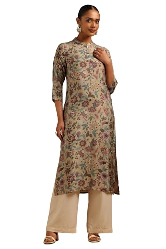 Soch Womens Grey Muslin Floral Kurta