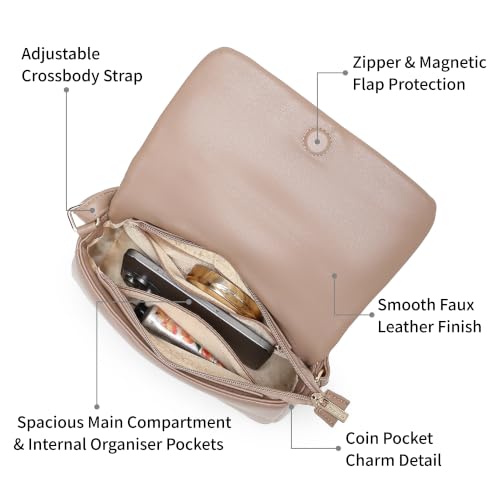 Fastrack Poppy Beige Sling | Beige | Faux Leather Crossbody Bag | Spacious Compartment with Organizer Pockets | Adjustable Strap | Coin Pocket Charm | Zipper & Magnetic Flap Closure