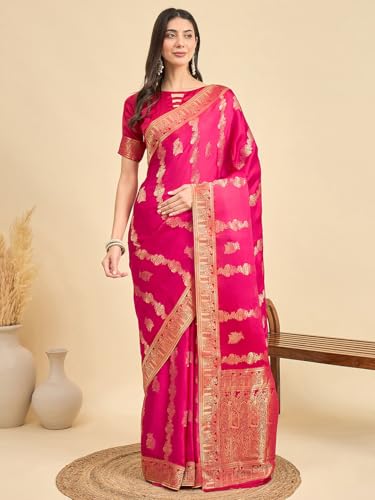 AKHILAM Women's Kanjivaram Woven Soft Silk Saree With Blouse Piece