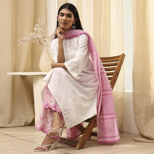 Biba Women's 60'S Cambric Kurta Set (SKD8052ESS25PNK_Pink