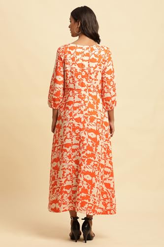 W for Women Abstract Print Rayon A-Line Dress_24FEW10723-810645_M Orange