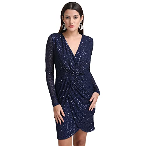 Kazo Abstract Cotton Blend V Neck Women's Maxi Dress (Navy Blue, Small)