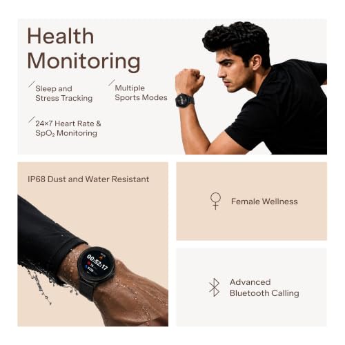boAt Lunar Connect 2 with 1.28" (3.25 cm) HD Display, Metallic Design, HR, SpO2 & Sleep Tracking, Bluetooth Calling, Emergency SOS, Smart Watch for Men & Women (Metal Black)