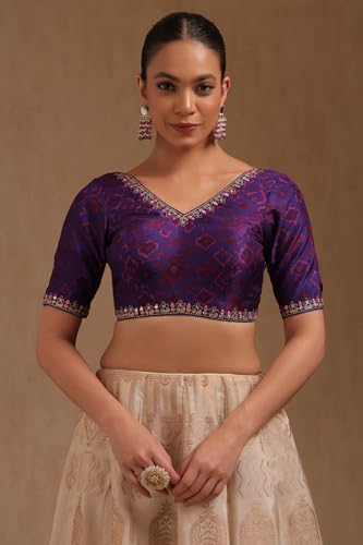 Soch Womens Turquoise Blue Silk Ethnic Motifs Padded Blouse with Mirror Work