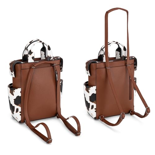 Montana West Wrangler Backpack Purse for Women Fashion Ladies Back Zip Anti Theft Convertible Backpack with Adjustable Strap, A Classic Brown-cow Print, Daypack Backpacks
