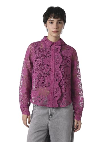 ONLY Women's Self Design Regular Fit Purple Shirt