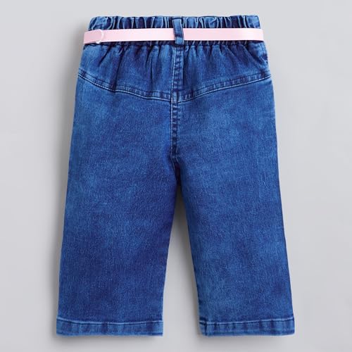 Hopscotch Girls Short Sleeves Pink 2-Pc Typographic Blouse & Denim Jeans (6-12 Months)