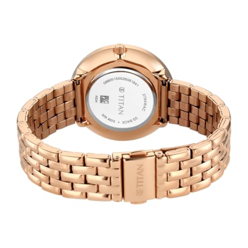 Titan NEO 12 Quartz Analog 3Hands with Date Display Pink Dial Rose Gold Color Strap Watch for Women - 2784WM03