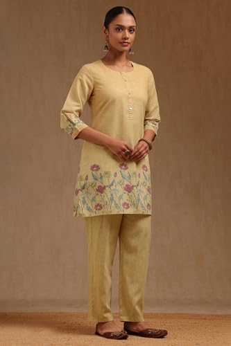 Soch Womens Mustard Linen Floral Print Co-Ord Set
